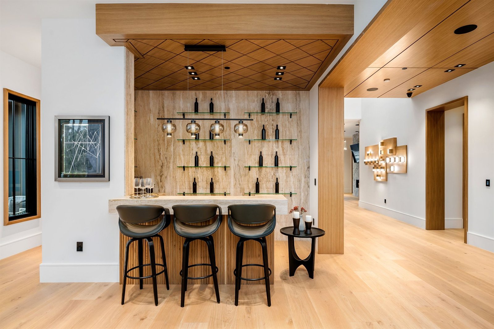 Bespoke wine room and modern home bar millwork